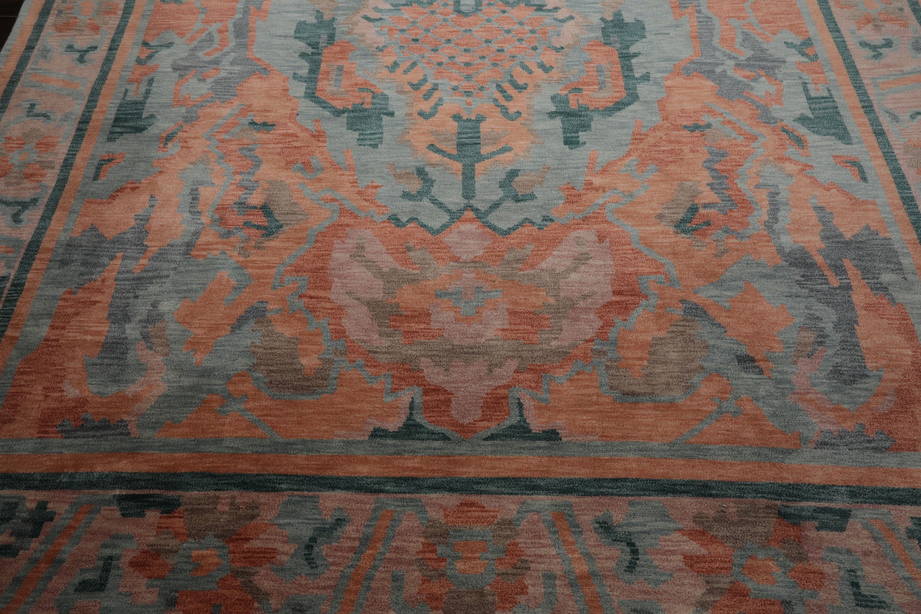 9x12 Aqua, Peach, Blue Color Hand Knotted Tibetan Wool Modern & Contemporary Oriental Rug