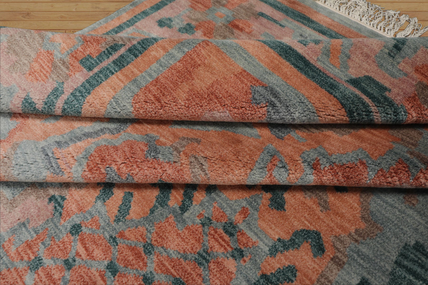 9x12 Aqua, Peach, Blue Color Hand Knotted Tibetan Wool Modern & Contemporary Oriental Rug