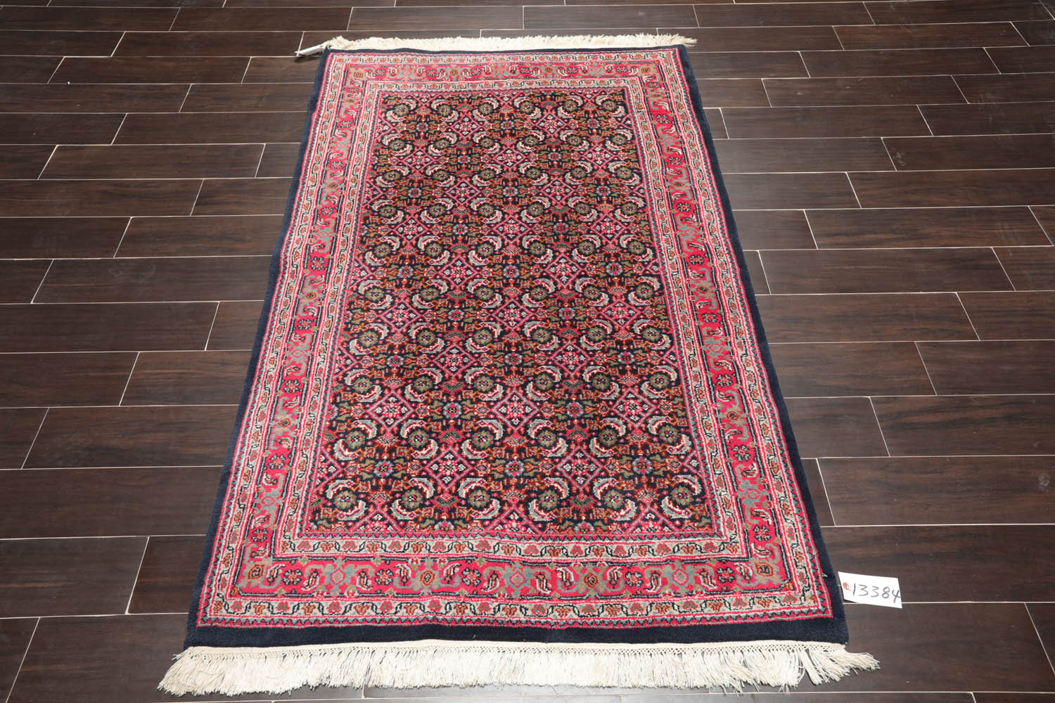 4x6 Midnight Blue, Pink, Green Color Hand Knotted All-Over 100% Wool Traditional Oriental Rug