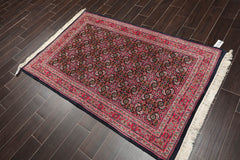 4x6 Midnight Blue, Pink, Green Color Hand Knotted All-Over 100% Wool Traditional Oriental Rug