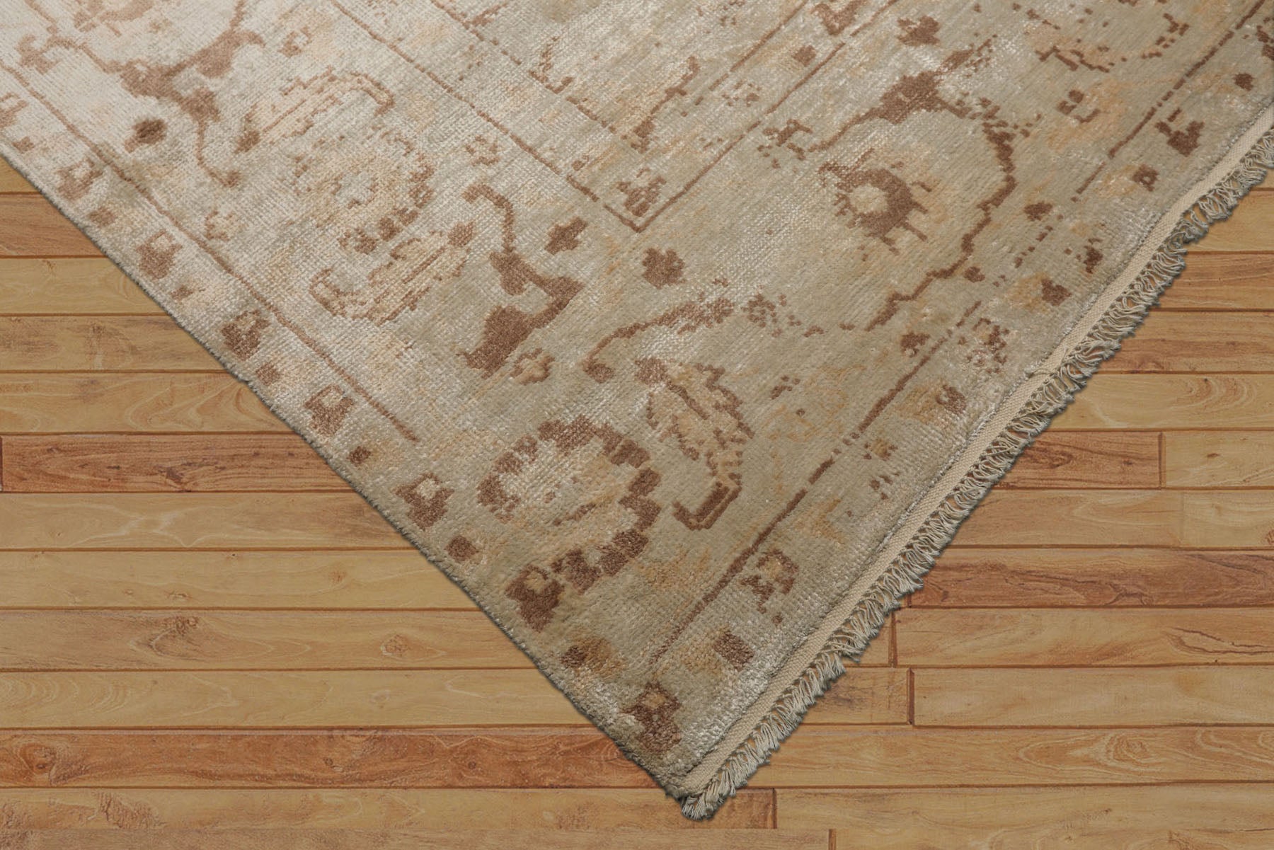 9x12 Beige, Brown, Peach Color Hand Knotted Oushak Bamboo Silk Traditional Oriental Rug