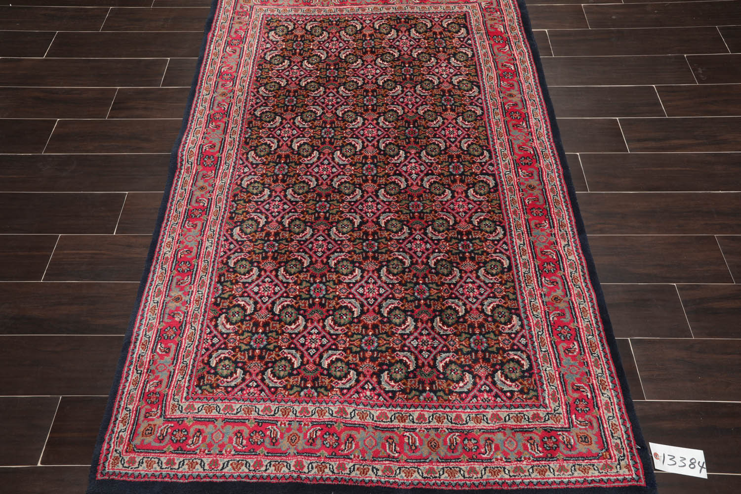 4x6 Midnight Blue, Pink, Green Color Hand Knotted All-Over 100% Wool Traditional Oriental Rug