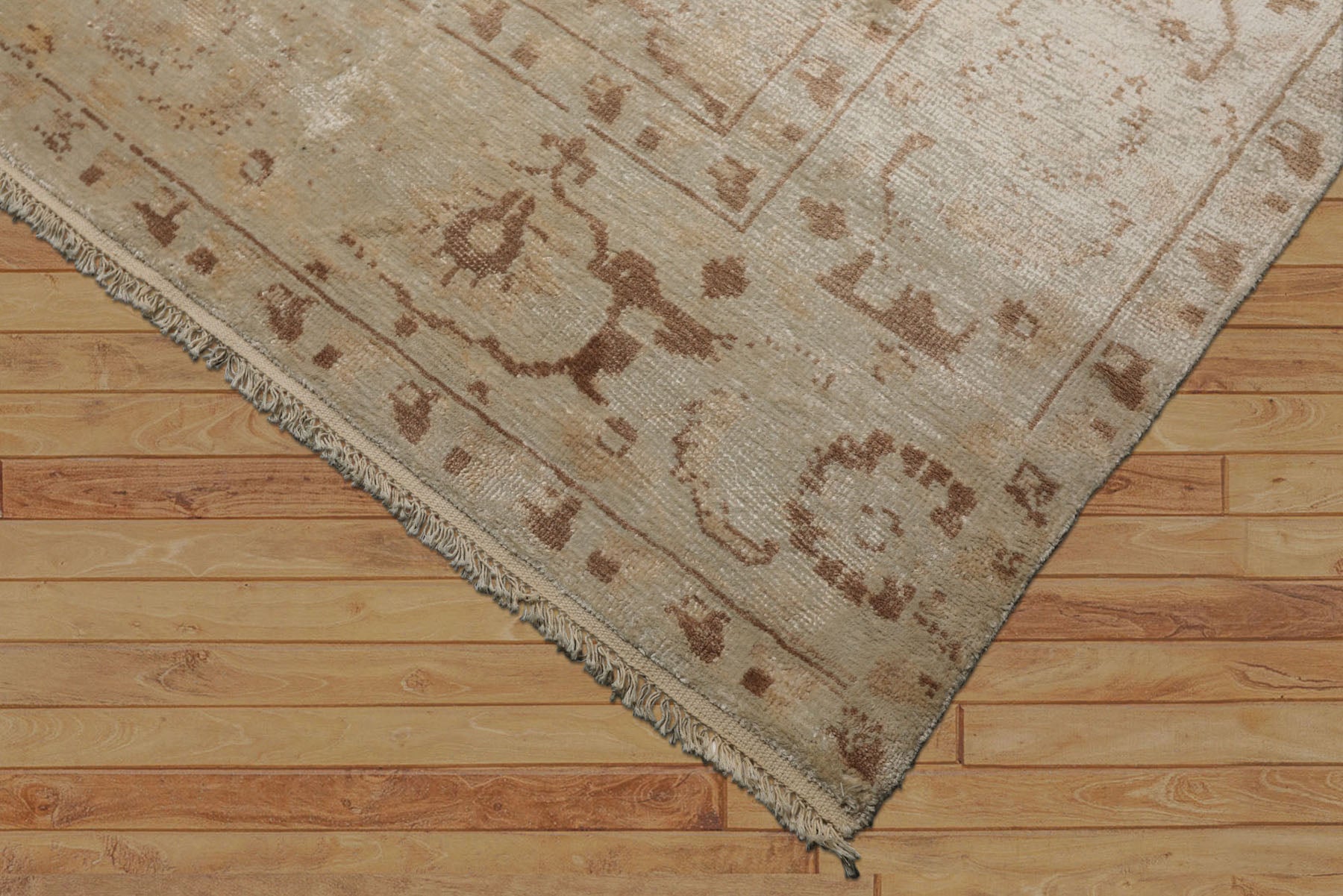 9x12 Beige, Brown, Peach Color Hand Knotted Oushak Bamboo Silk Traditional Oriental Rug