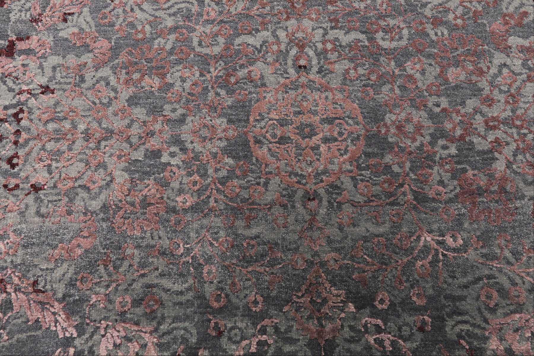 8x10 Gray, Blue, Plum Color Hand Knotted Sherpa Wool & Bamboo Silk Transitional Oriental Rug