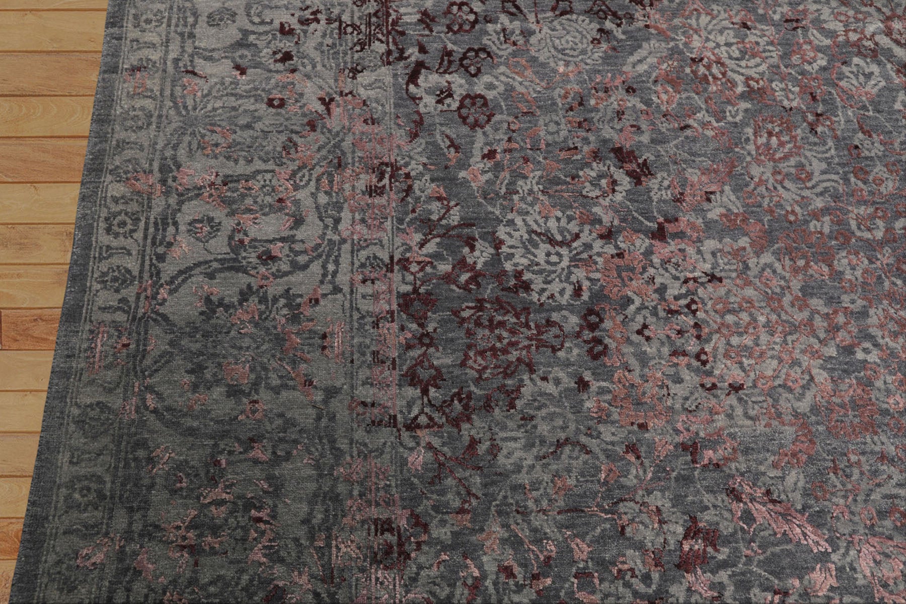 8x10 Gray, Blue, Plum Color Hand Knotted Sherpa Wool & Bamboo Silk Transitional Oriental Rug