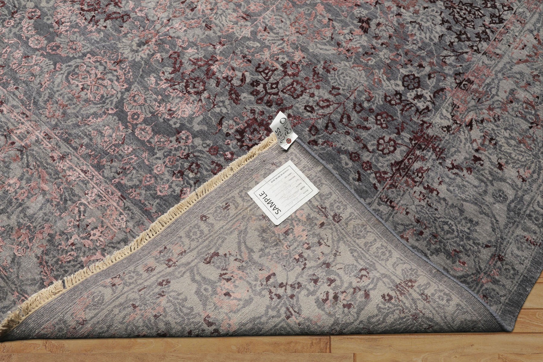 8x10 Gray, Blue, Plum Color Hand Knotted Sherpa Wool & Bamboo Silk Transitional Oriental Rug