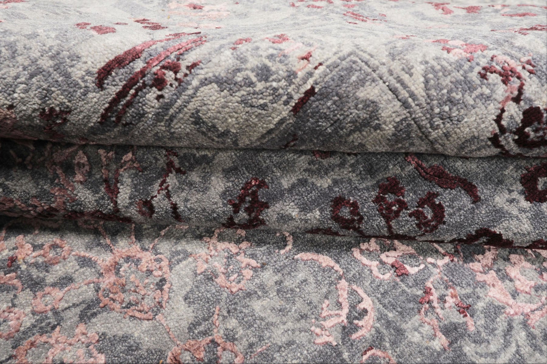 8x10 Gray, Blue, Plum Color Hand Knotted Sherpa Wool & Bamboo Silk Transitional Oriental Rug