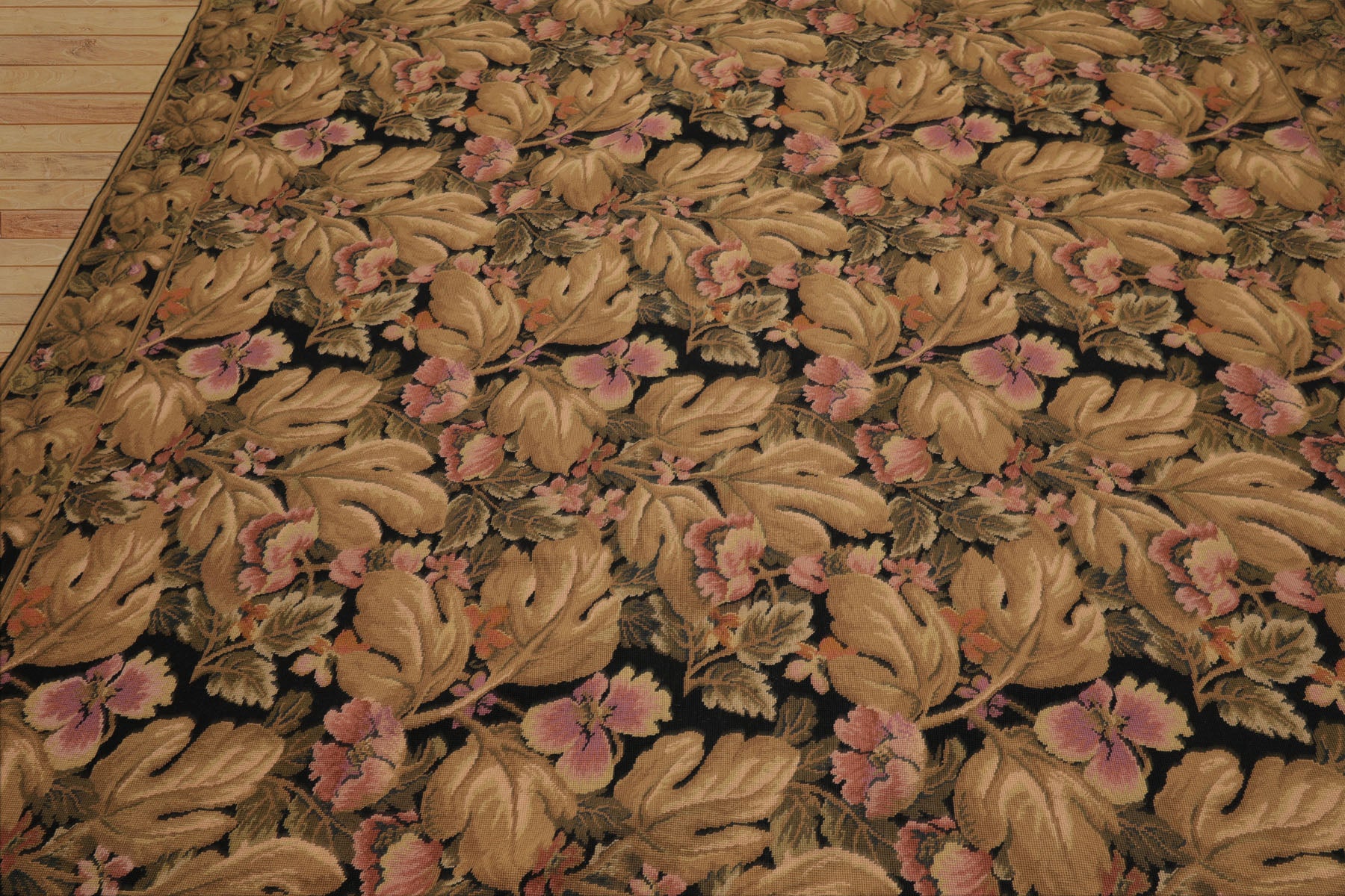 8x10 Black, Brown, Green Color Hand Woven French Aubusson Needlepoint  Wool Traditional Oriental Rug