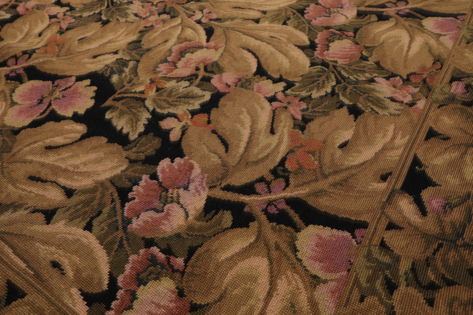 8x10 Black, Brown, Green Color Hand Woven French Aubusson Needlepoint  Wool Traditional Oriental Rug