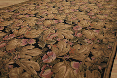 8x10 Black, Brown, Green Color Hand Woven French Aubusson Needlepoint  Wool Traditional Oriental Rug
