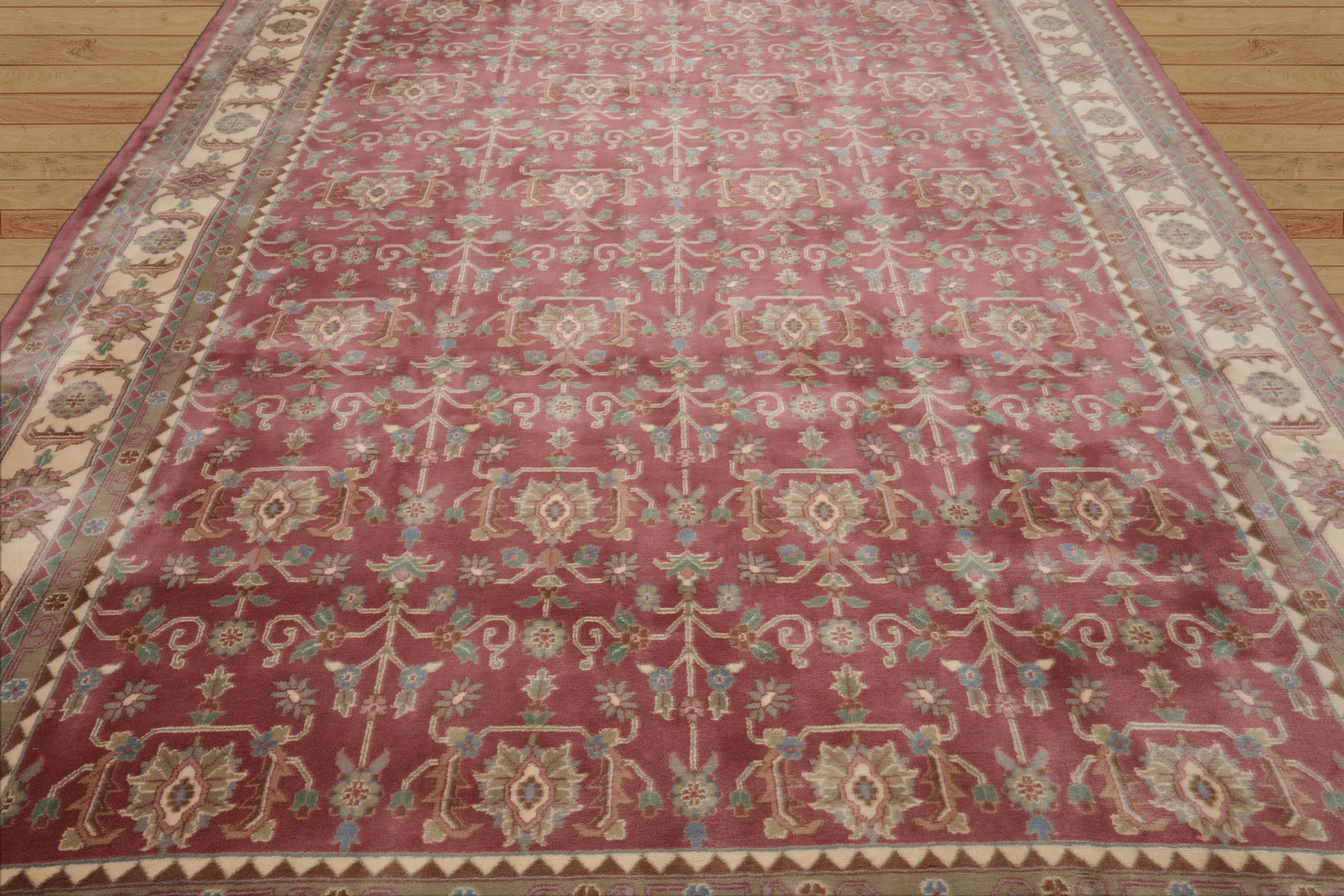 9x12 Plum, Ivory, Aqua Color Hand Knotted Heriz Wool Traditional  Oriental Rug
