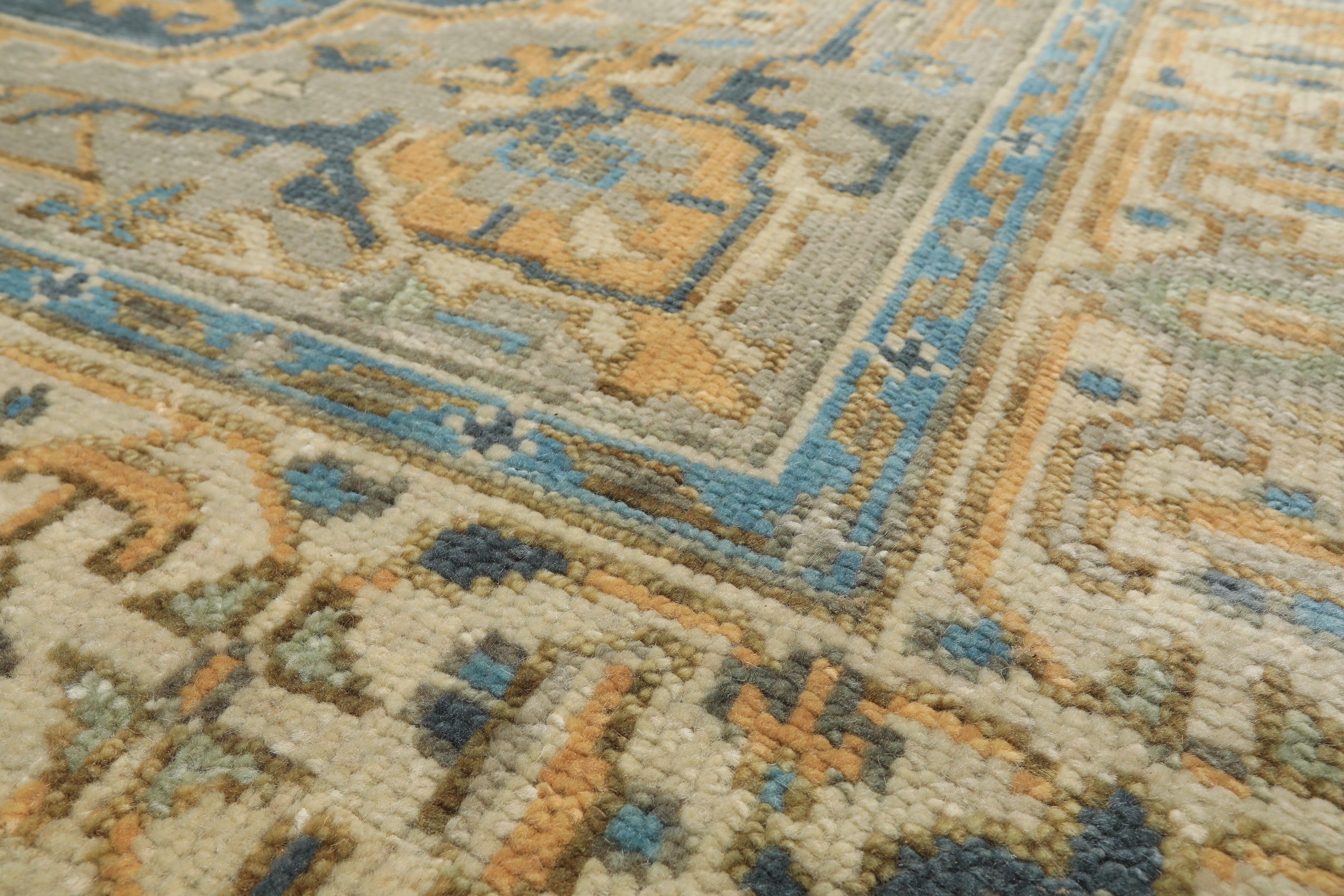 8x10 Blue, Beige, Gold Color Hand Knotted Oushak Wool Traditional Oriental Rug