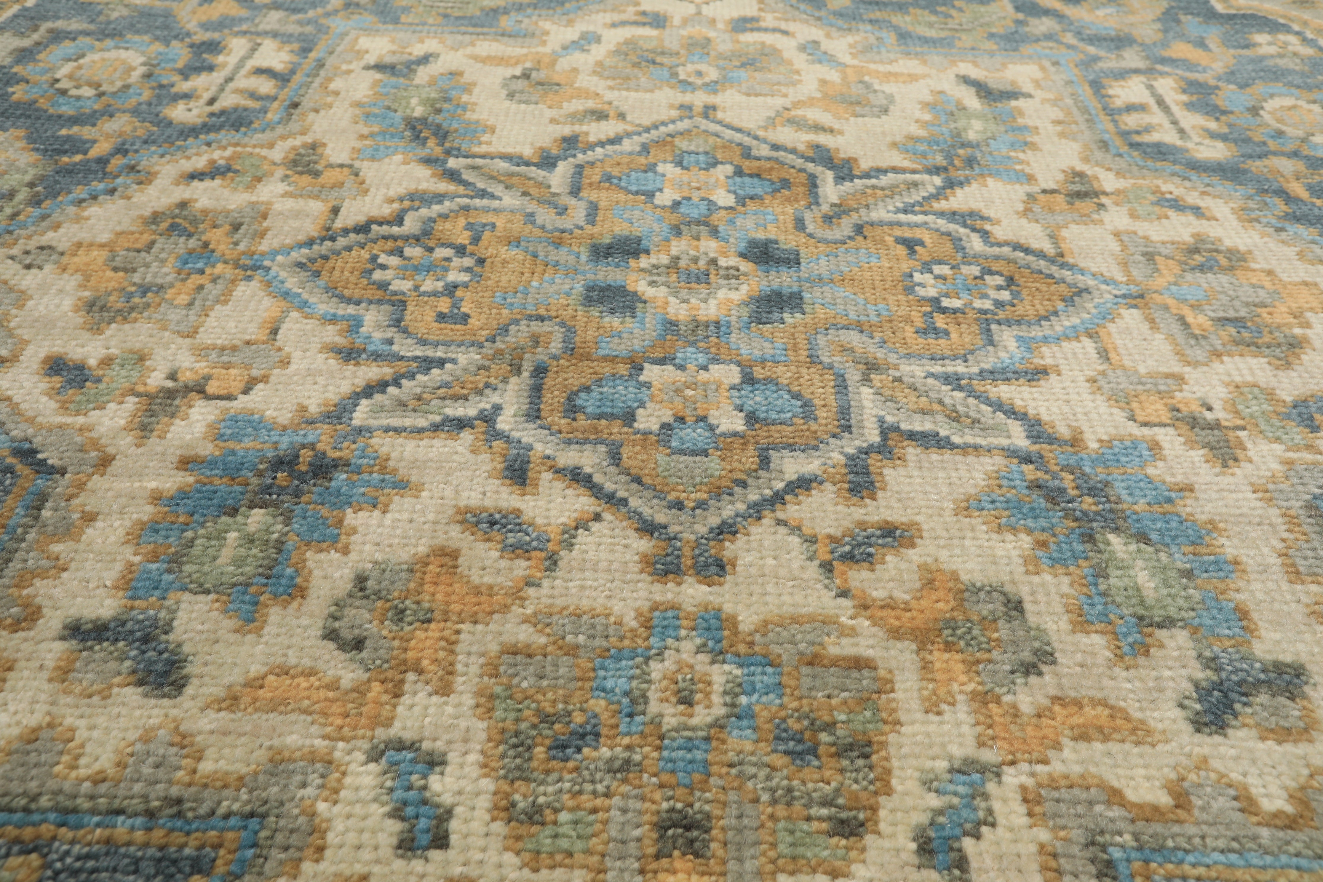 8x10 Blue, Beige, Gold Color Hand Knotted Oushak Wool Traditional Oriental Rug