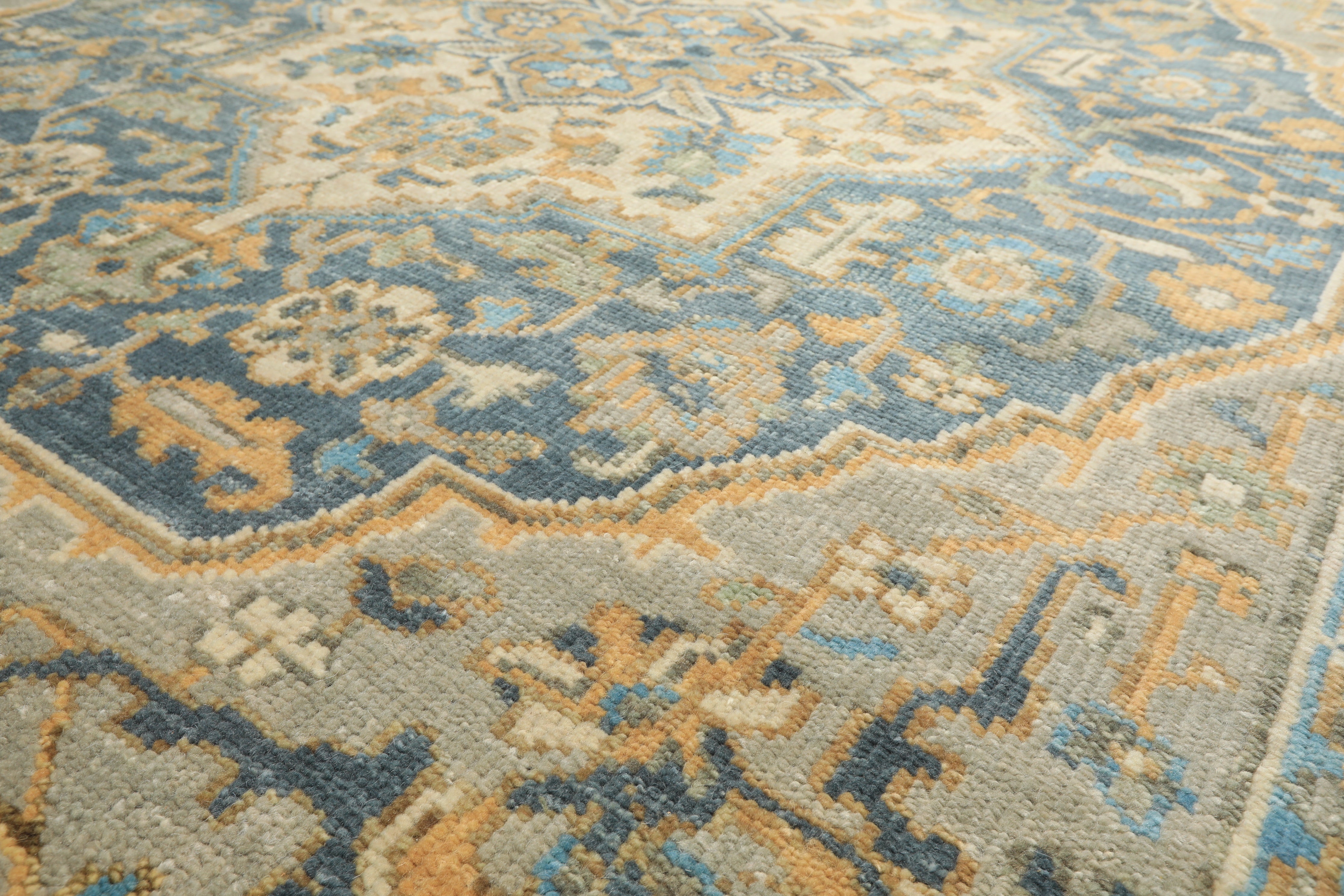 8x10 Blue, Beige, Gold Color Hand Knotted Oushak Wool Traditional Oriental Rug