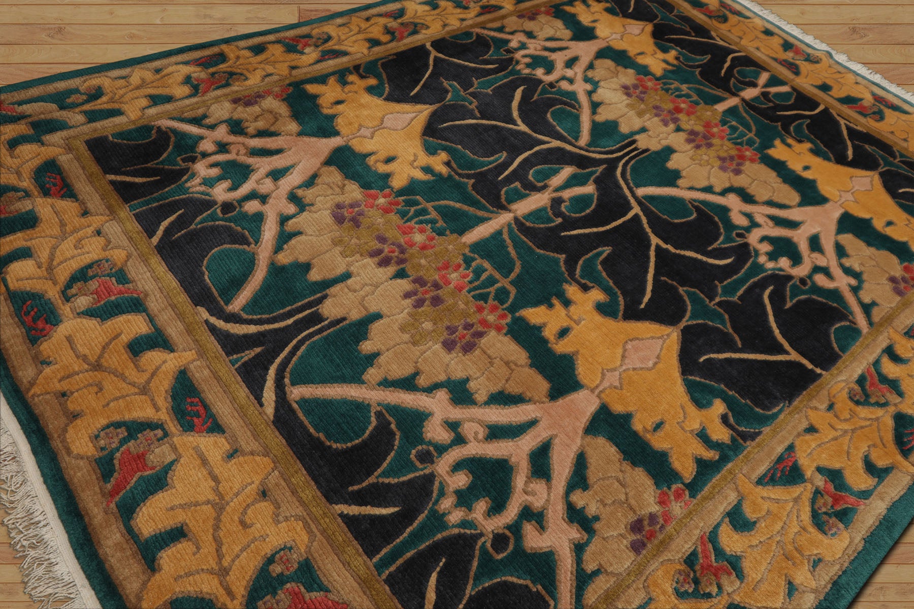 8x10 Turquoise, Blue, Gold Color Hand Knotted Tibetan Wool Arts & Crafts Oriental Rug