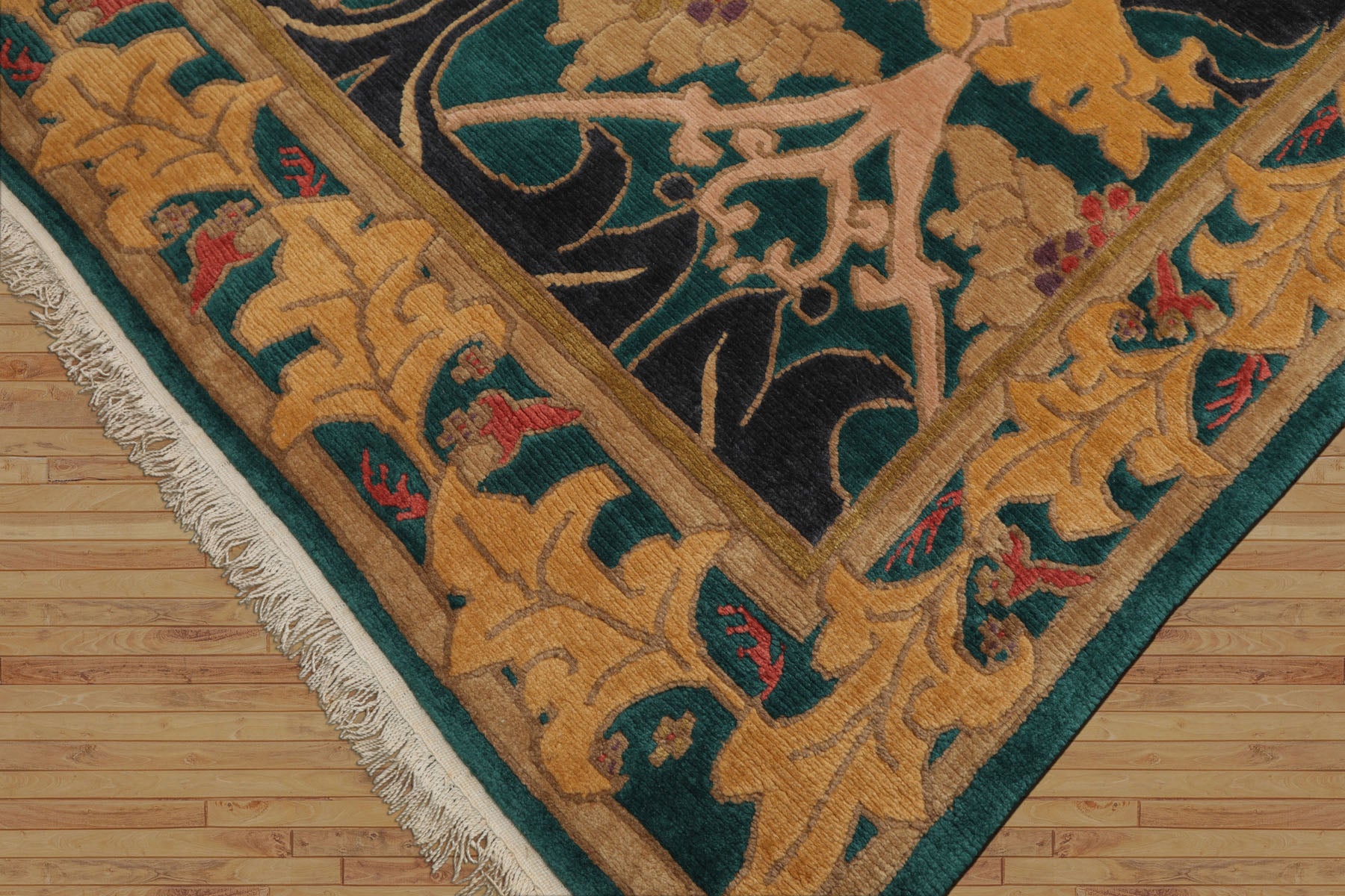 8x10 Turquoise, Blue, Gold Color Hand Knotted Tibetan Wool Arts & Crafts Oriental Rug