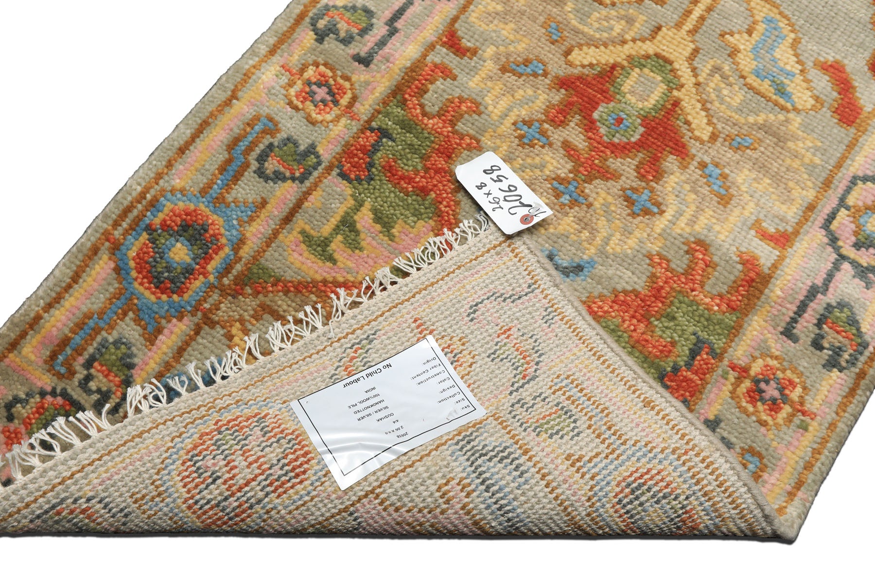 Runner Gray, Mint, Blush Color Hand Knotted Oushak Wool Traditional Oriental Rug