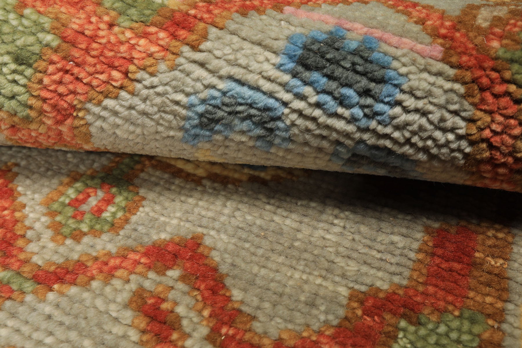 Runner Gray, Mint, Blush Color Hand Knotted Oushak Wool Traditional Oriental Rug