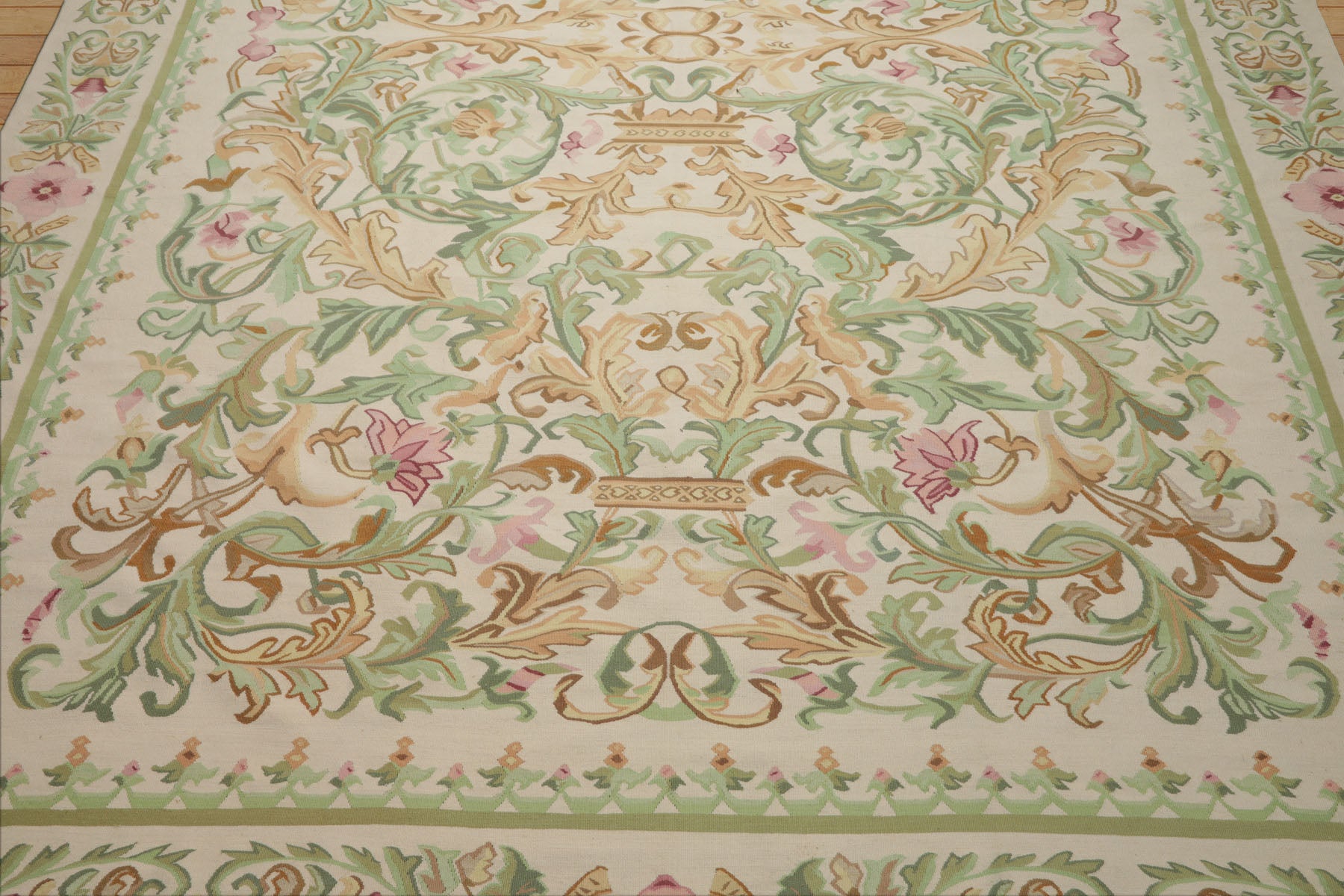 9x12 Ivory, Sage, Brown Color Hand Woven Kilim Wool Traditional  Oriental Rug