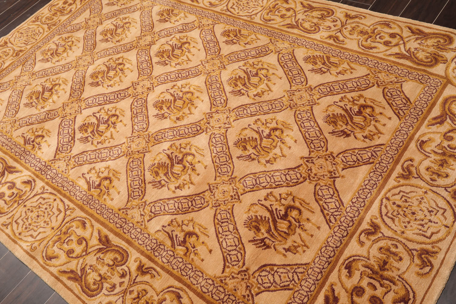 5x8 Caramel, Gold, Brown Color Hand Knotted All-Over 100% Wool Traditional Oriental Rug