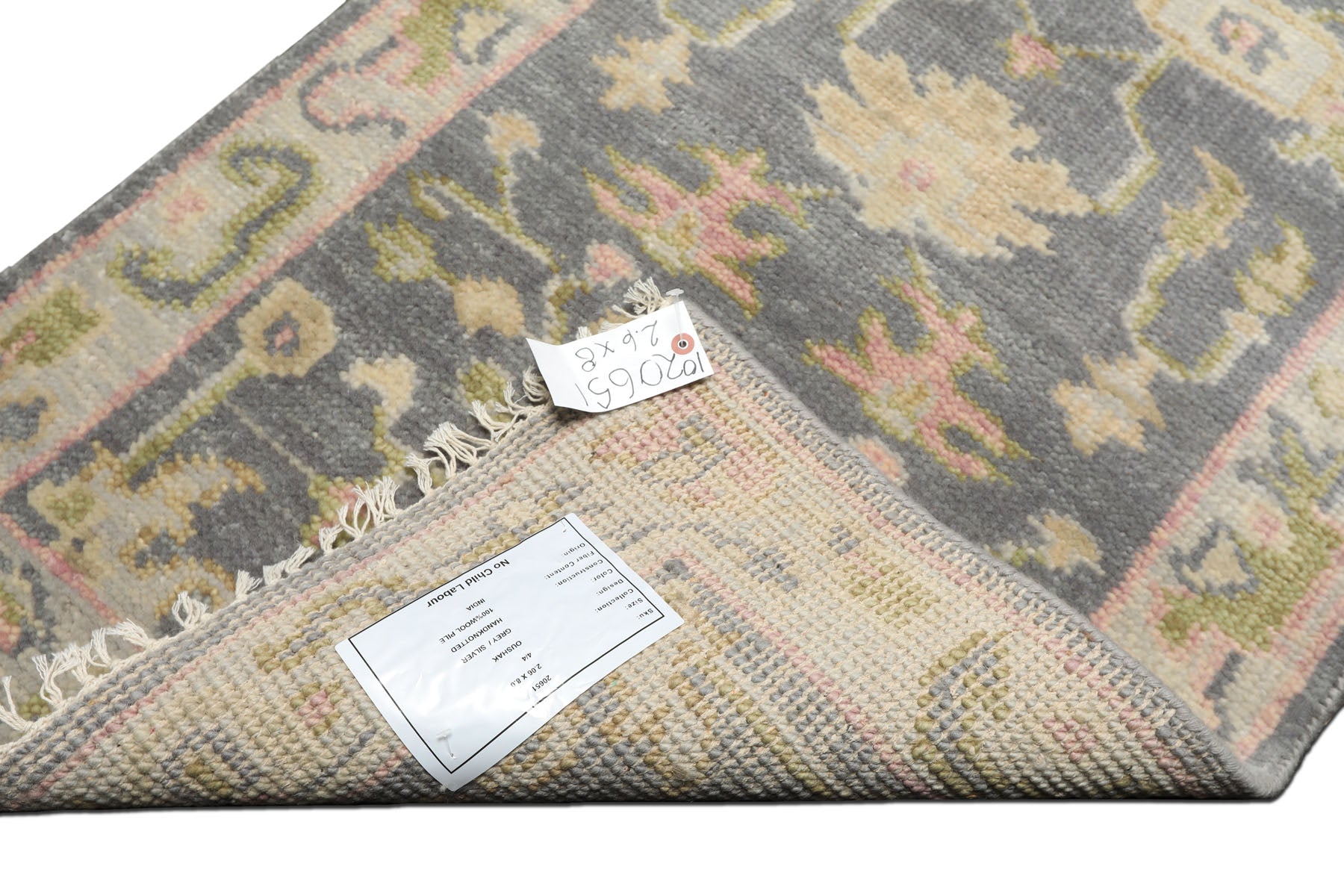 Runner Gray, Mint, Beige Color Hand Knotted Oushak Wool Traditional Oriental Rug