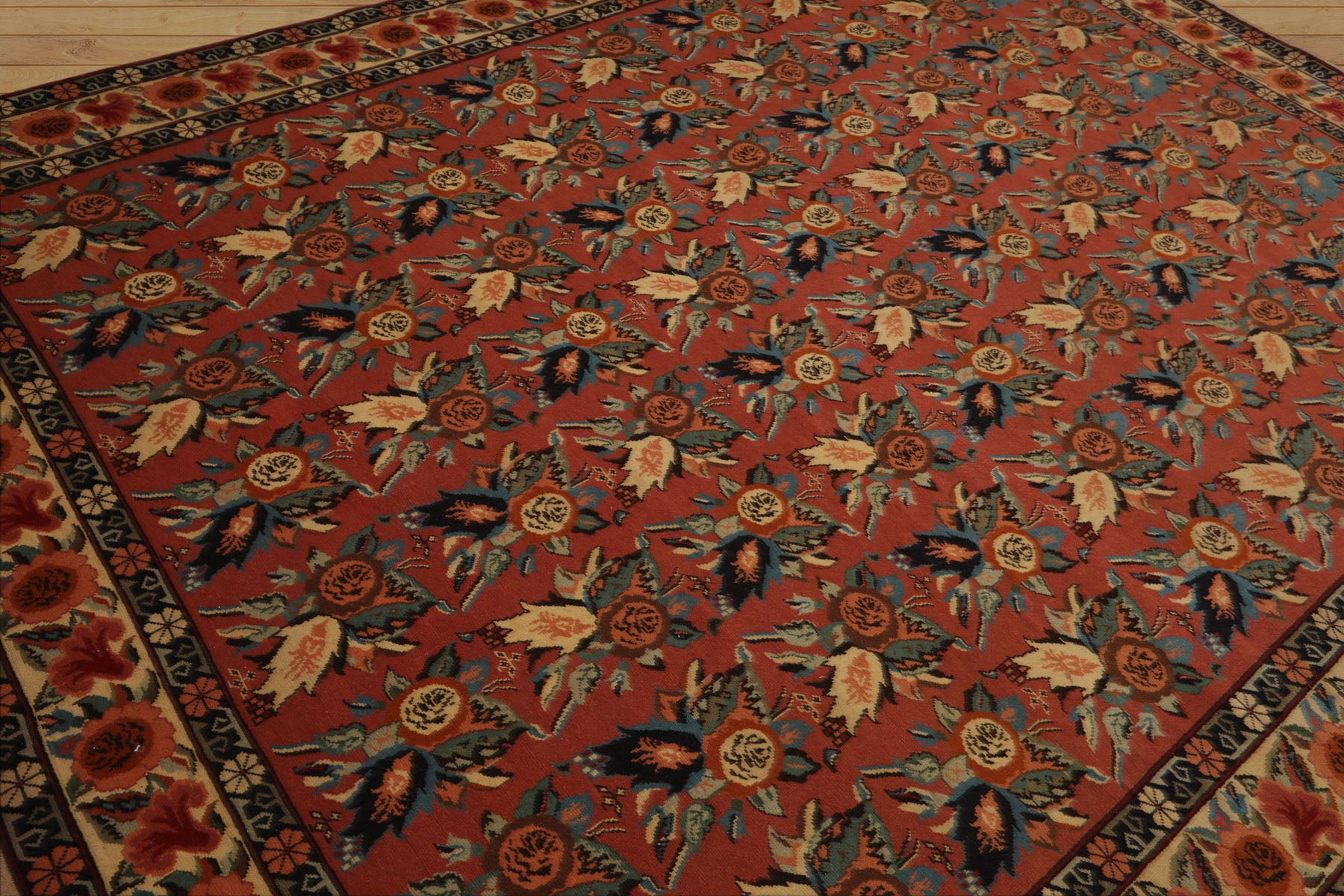 8x10 Rose, Ivory, Blue Color Hand Knotted Karabagh Causcasian  Wool Traditional  Oriental Rug
