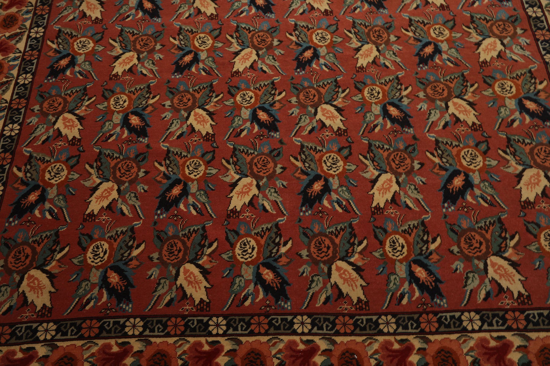 8x10 Rose, Ivory, Blue Color Hand Knotted Karabagh Causcasian  Wool Traditional  Oriental Rug