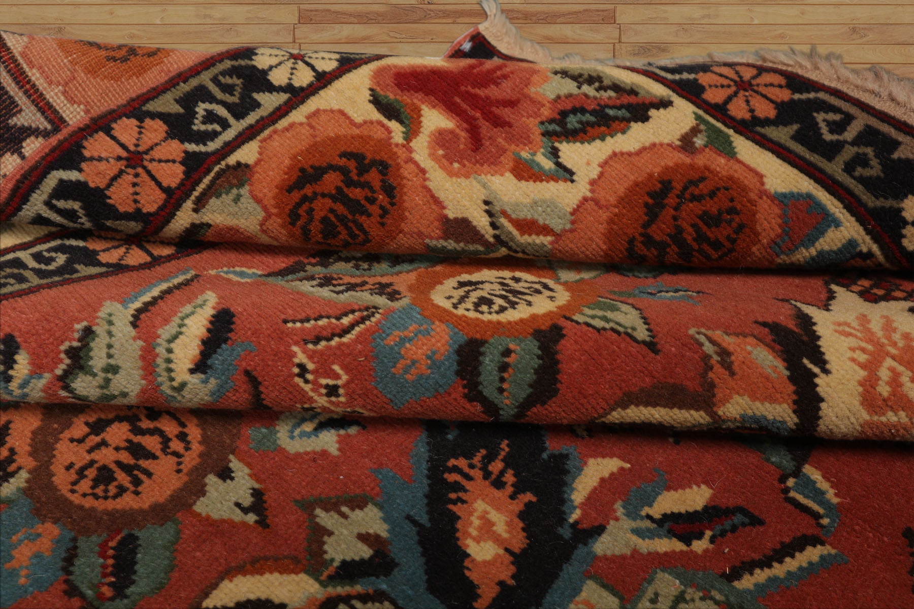8x10 Rose, Ivory, Blue Color Hand Knotted Karabagh Causcasian  Wool Traditional  Oriental Rug