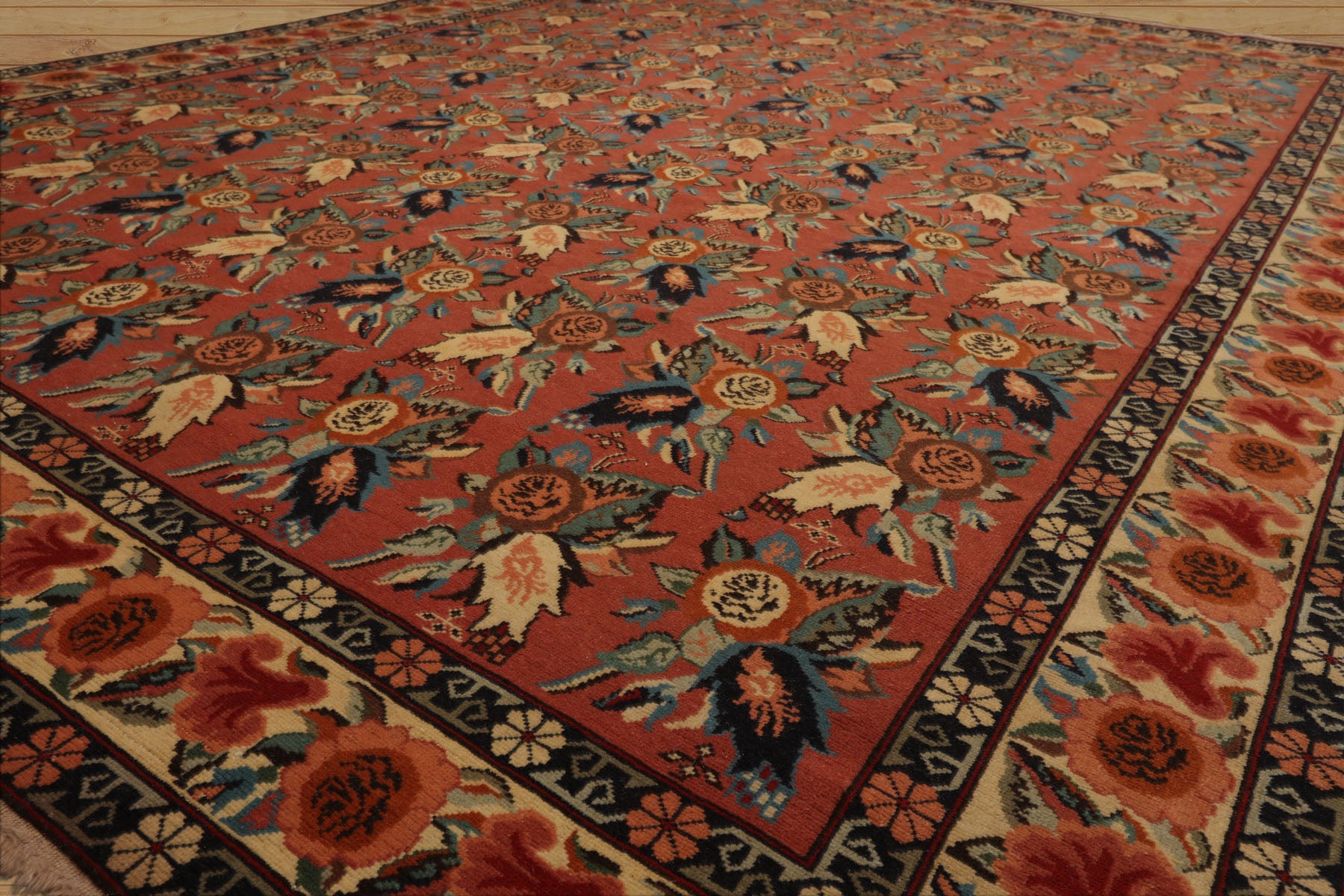 8x10 Rose, Ivory, Blue Color Hand Knotted Karabagh Causcasian  Wool Traditional  Oriental Rug