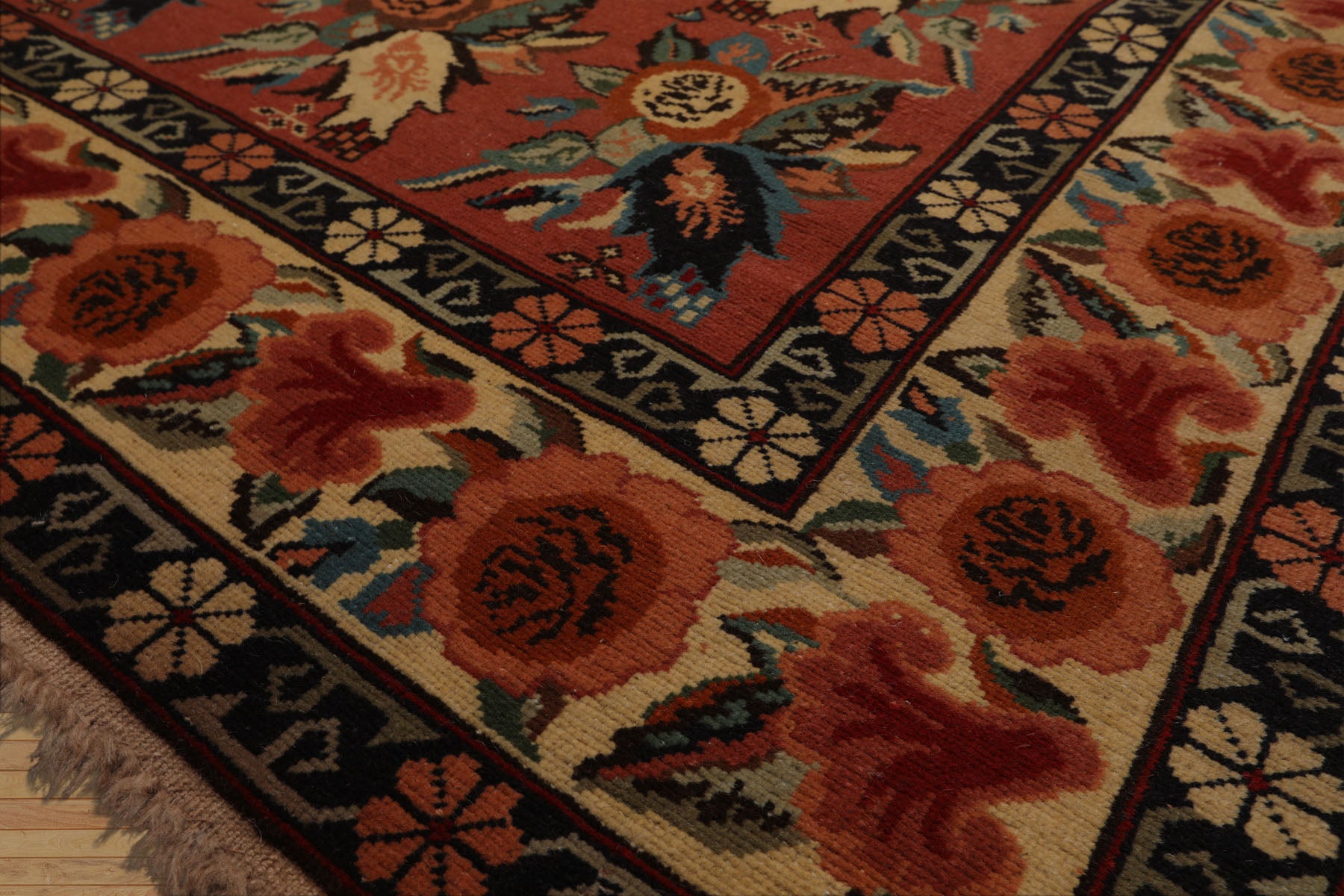 8x10 Rose, Ivory, Blue Color Hand Knotted Karabagh Causcasian  Wool Traditional  Oriental Rug