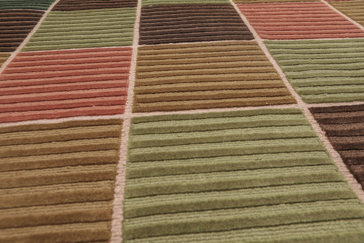 5x7 Black, Beige, Green Color Hand Knotted Checked 100% Wool Modern Oriental Rug