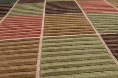 5x7 Black, Beige, Green Color Hand Knotted Checked 100% Wool Modern Oriental Rug