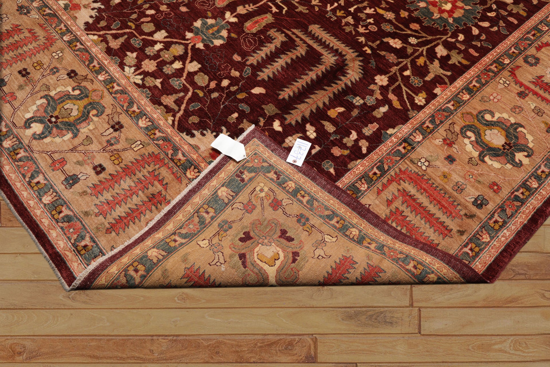 9x12 Maroon, Tan, Coral Color Hand Knotted All-Over 100% Wool Traditional-Persian/Oriental Oriental Rug