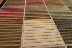 5x7 Black, Beige, Green Color Hand Knotted Checked 100% Wool Modern Oriental Rug