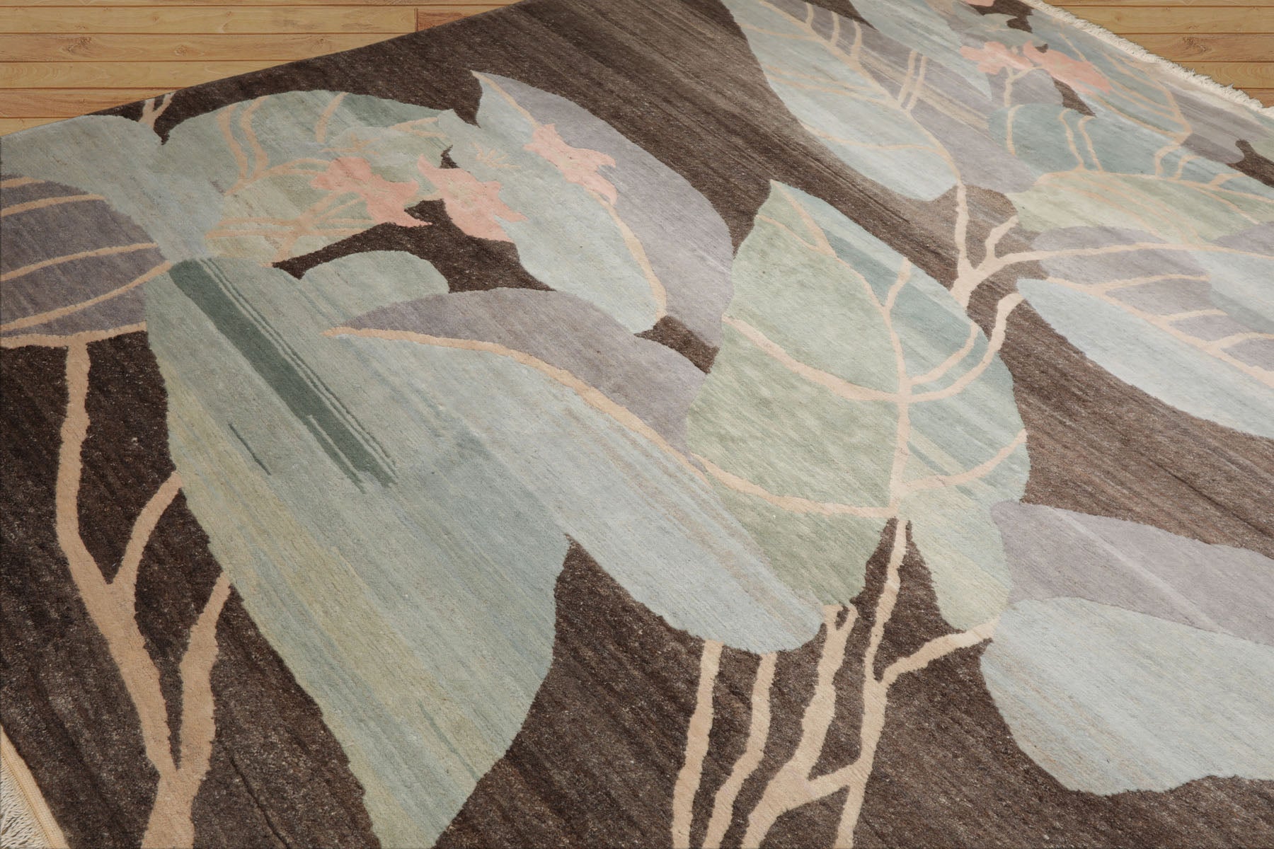 9x12 Brown, aqua, Gray Color Hand Knotted Tibetan Wool Art Deco Oriental Rug