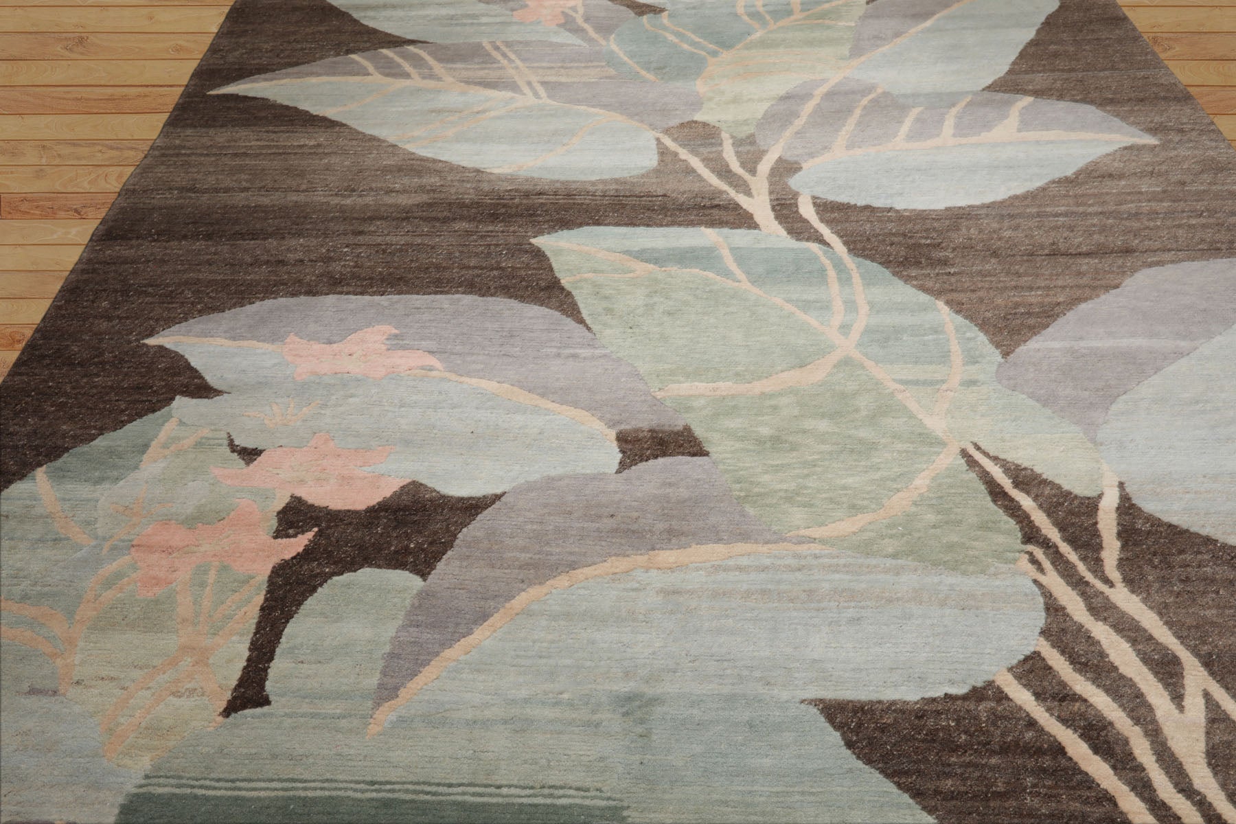 9x12 Brown, aqua, Gray Color Hand Knotted Tibetan Wool Art Deco Oriental Rug