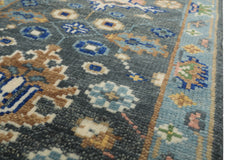 Runner Slate, Aqua, Navy Color Hand Knotted Oushak Wool Traditional Oriental Rug