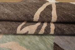 9x12 Brown, aqua, Gray Color Hand Knotted Tibetan Wool Art Deco Oriental Rug