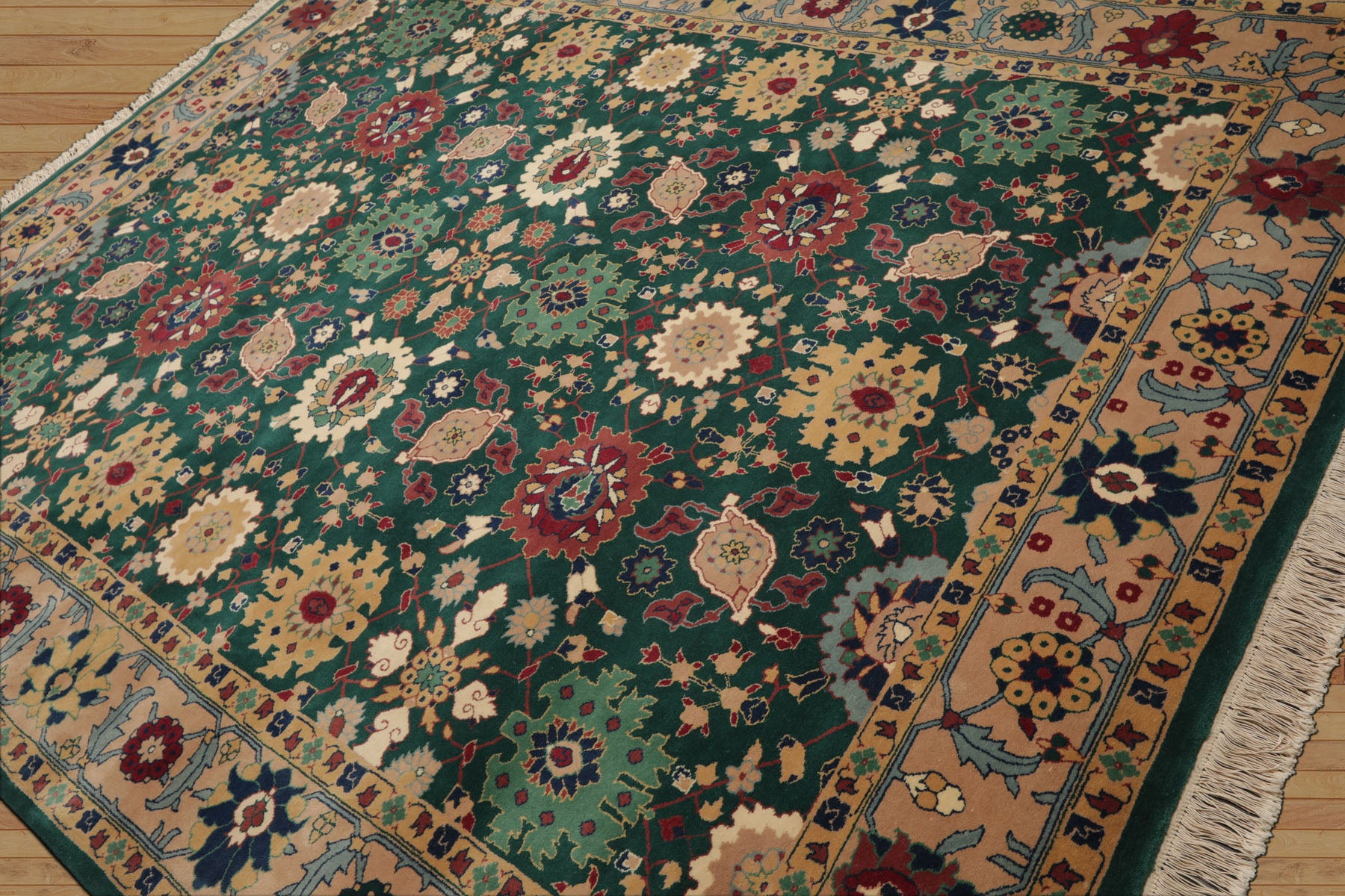 8x10 Green, Peach, Rose Color Hand Knotted Oushak New Zealand Wool Arts & Crafts  Oriental Rug