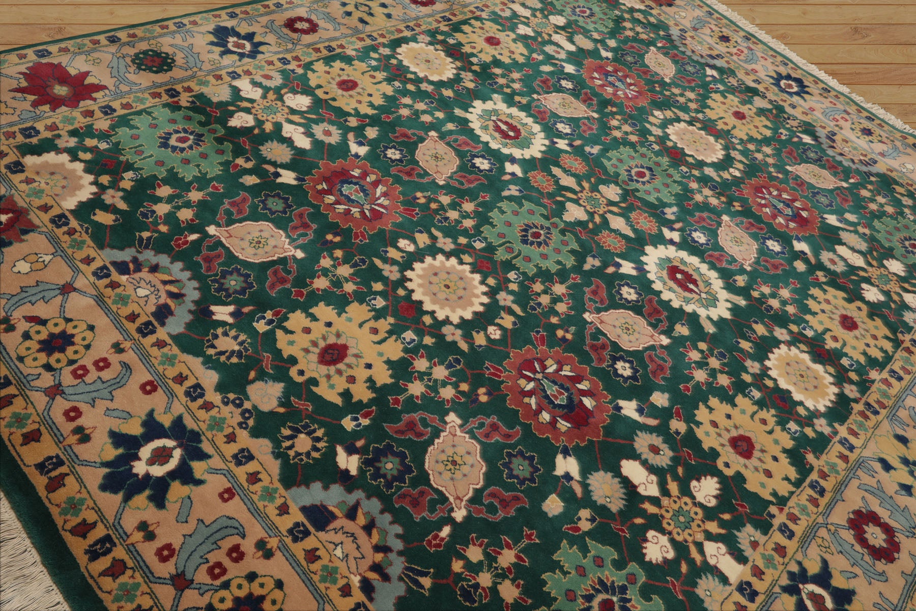 8x10 Green, Peach, Rose Color Hand Knotted Oushak New Zealand Wool Arts & Crafts  Oriental Rug