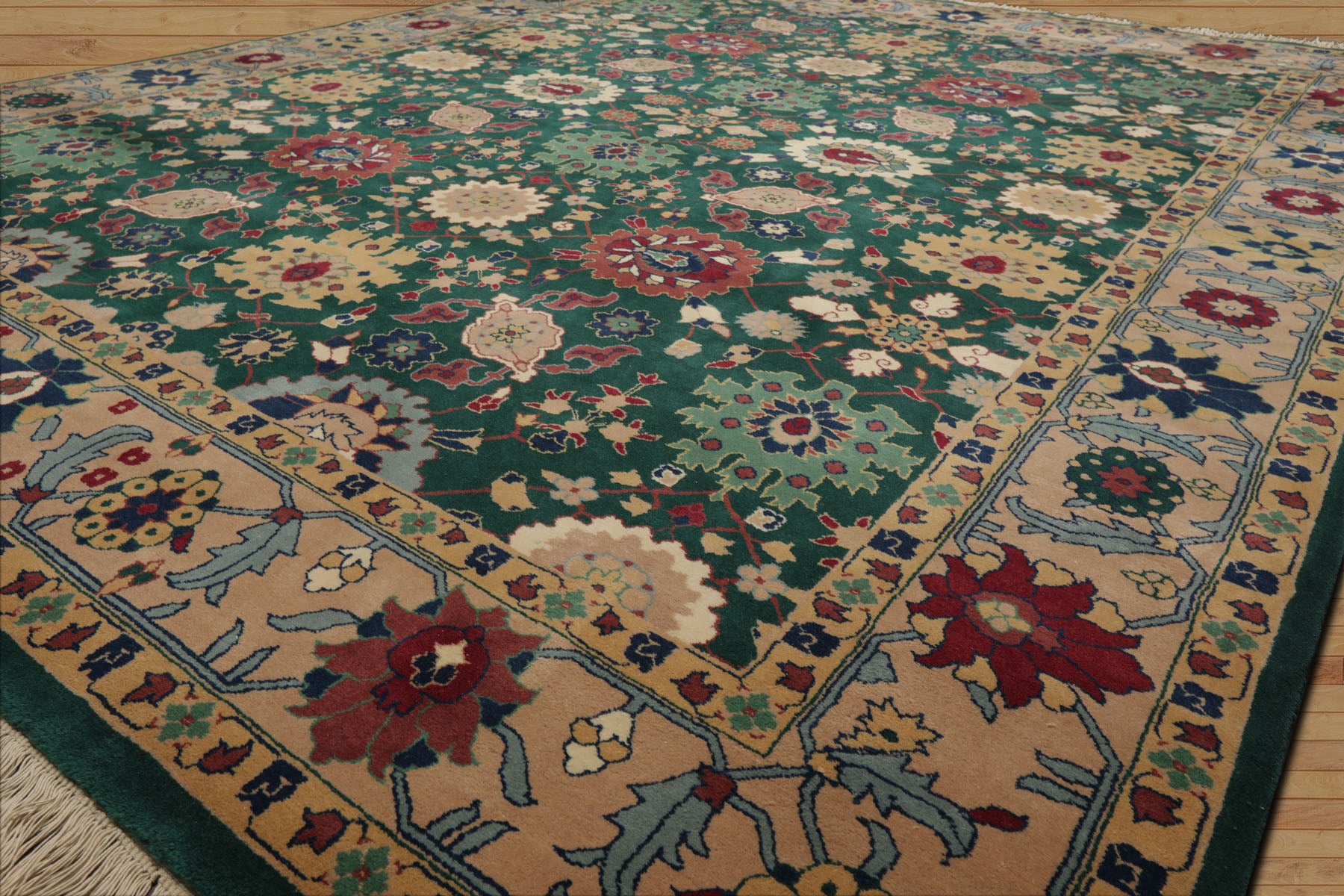 8x10 Green, Peach, Rose Color Hand Knotted Oushak New Zealand Wool Arts & Crafts  Oriental Rug