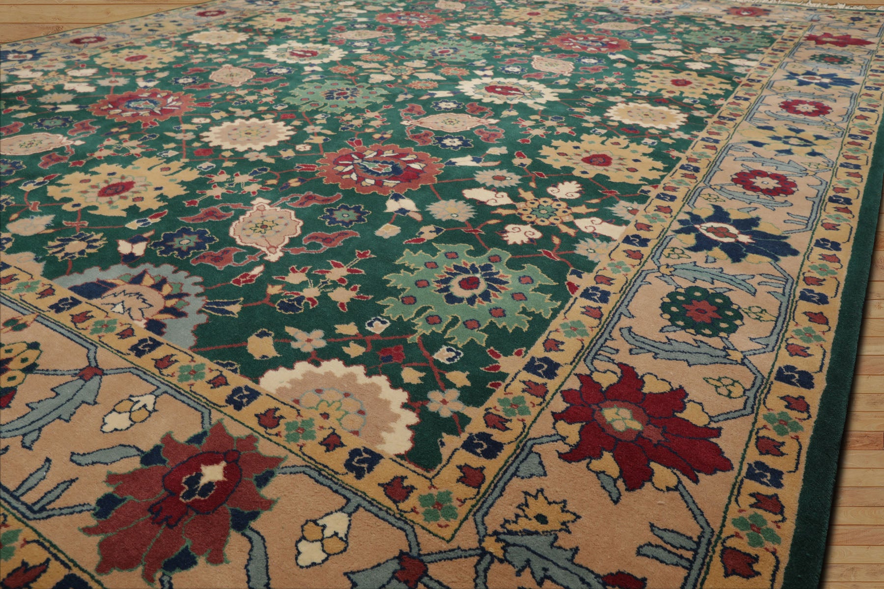 8x10 Green, Peach, Rose Color Hand Knotted Oushak New Zealand Wool Arts & Crafts  Oriental Rug