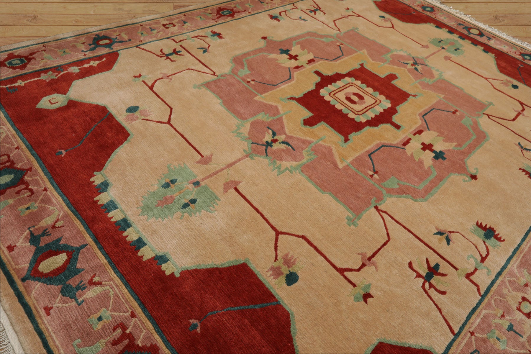 9x12 Ivory, Rose, Burnt Orange Color Hand Knotted Tibetan Wool Arts & Crafts  Oriental Rug