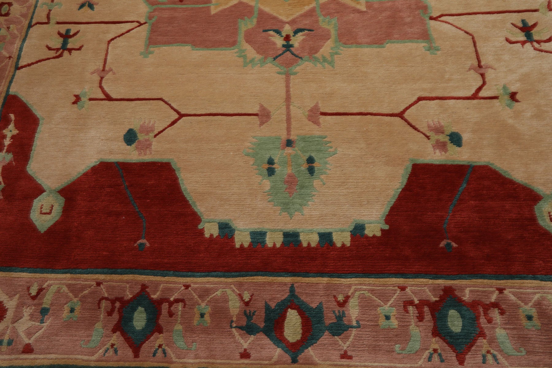 9x12 Ivory, Rose, Burnt Orange Color Hand Knotted Tibetan Wool Arts & Crafts  Oriental Rug