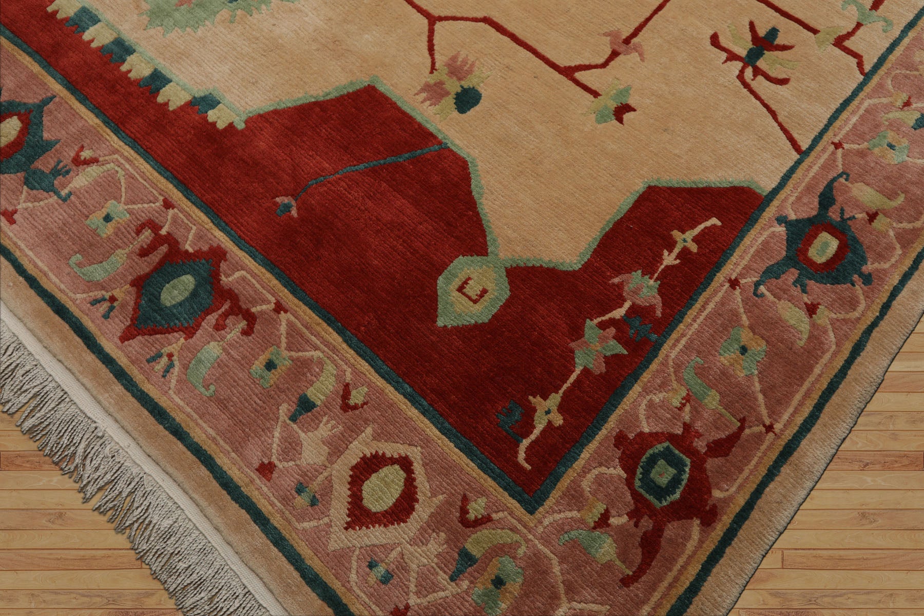 9x12 Ivory, Rose, Burnt Orange Color Hand Knotted Tibetan Wool Arts & Crafts  Oriental Rug