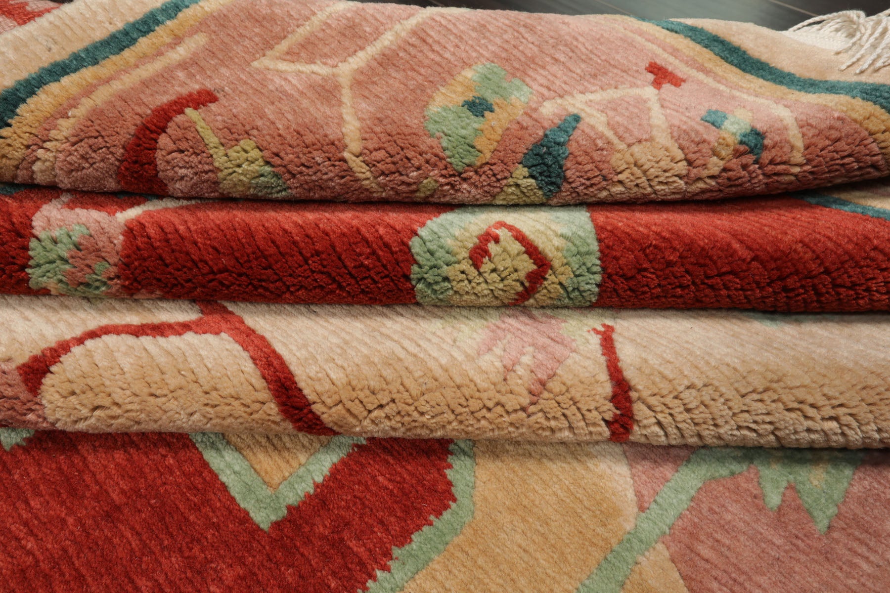 9x12 Ivory, Rose, Burnt Orange Color Hand Knotted Tibetan Wool Arts & Crafts  Oriental Rug