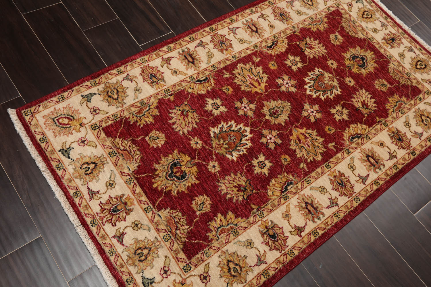 3x5 Rusty Red, Beige, Sage Color Hand Knotted All-Over 100% Wool Traditional Oriental Rug