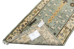 Runner Celadon, Ivory, Brown Color Hand Knotted Oushak Wool Traditional Oriental Rug