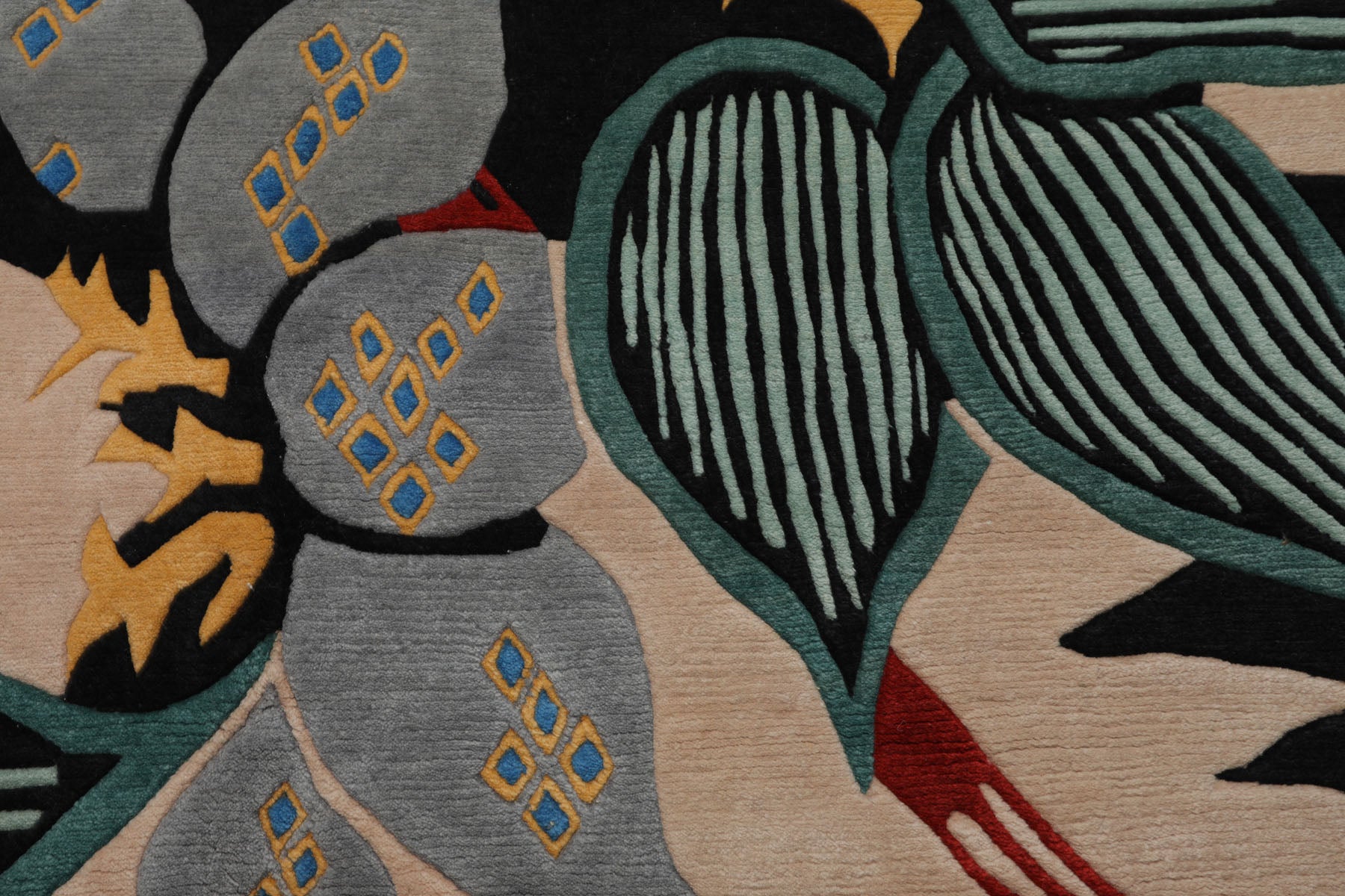 9x12 Ivory, Charcoal, Turquoise Color Hand Knotted Tibetan Wool Art Deco Oriental Rug
