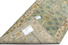 Runner Mint, Ivory, Gold Color Hand Knotted Oushak Wool Traditional Oriental Rug